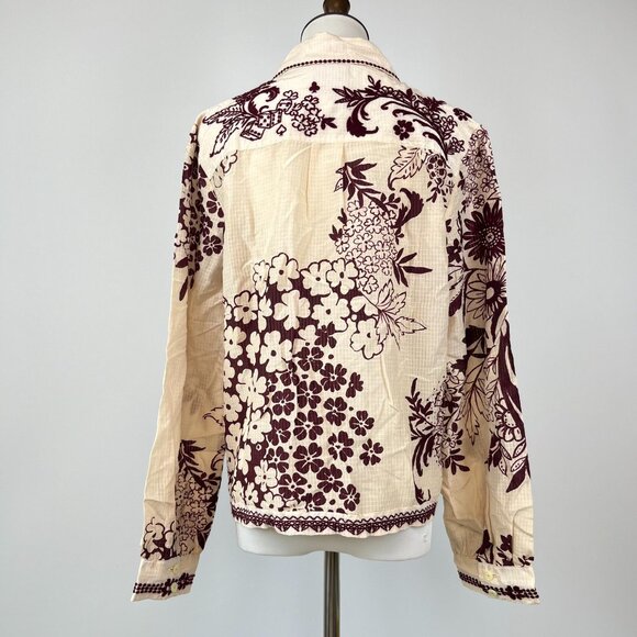 NWOT JOHNNY WAS Embroidered Floral Long Sleeves Open Neck SHIRT Blouse Sz S - Picture 6 of 14